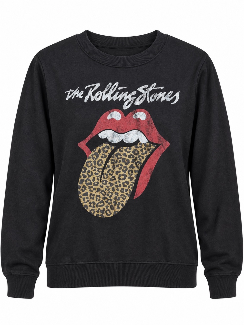 Rolling Stones M Leopard Tongue Graphic Sweatshirt Rock Band Y2K Grunge Retro